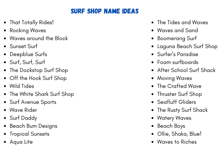 Surf Shop Name Ideas