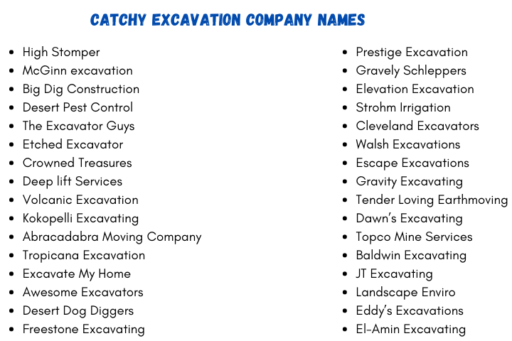 Catchy Excavation Company Names