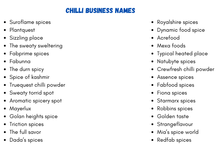 Chilli Business Names