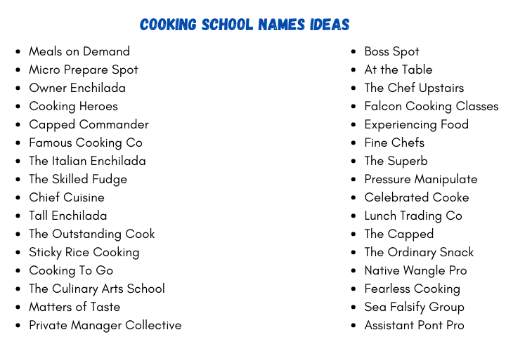 Cooking School Names Ideas