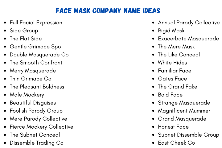 Face Mask Company Name Ideas