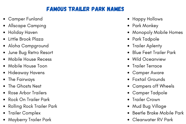 Famous Trailer Park Names