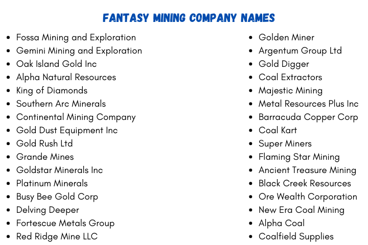 Fantasy Mining Company Names