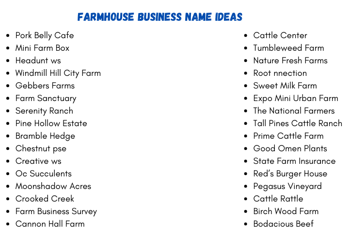 Farmhouse Business Name Ideas