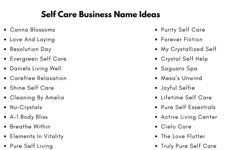 Self Care Business Name Ideas