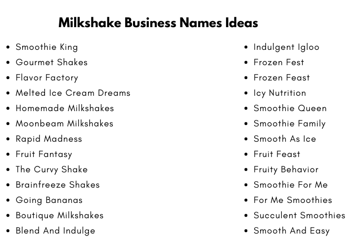 Milkshake Business Names Ideas