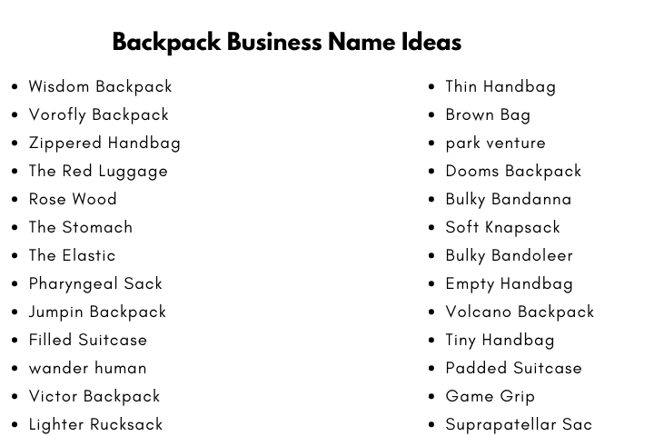 Backpack Business Name Ideas