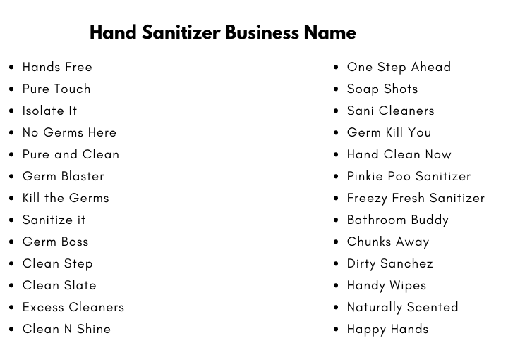 Hand Sanitizer Business Names