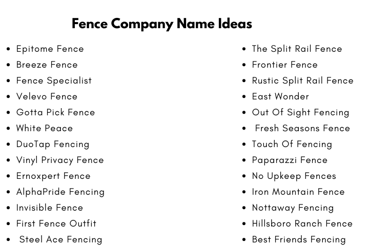 Fence Company Name Ideas