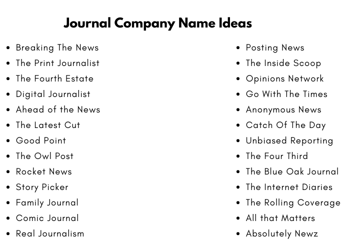 Journal Company Name Ideas