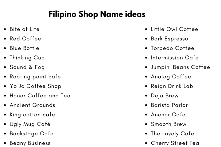 Filipino Shop Name ideas