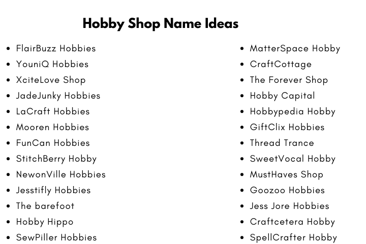 Hobby Shop Name Ideas