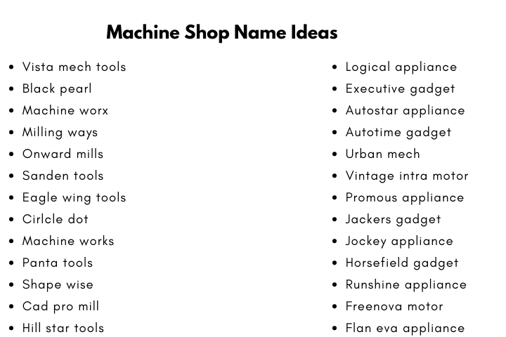 Machine Shop Name Ideas