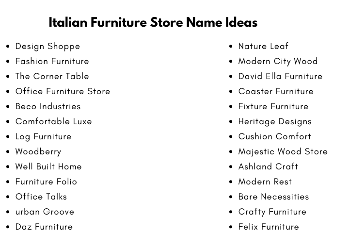 Italian Furniture Store Name Ideas