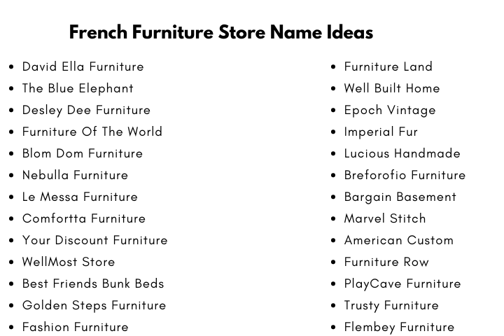 French Furniture Store Name Ideas