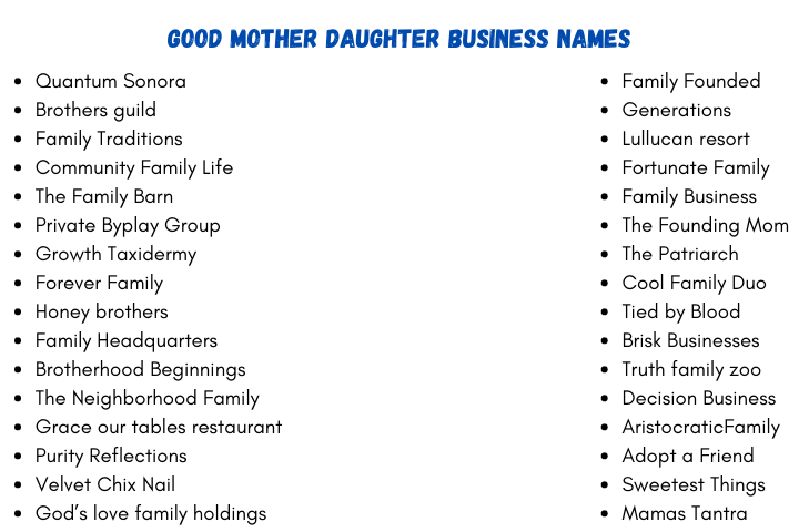 Good Mother Daughter Business Names