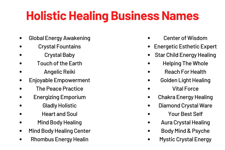 Holistic Healing Business Names