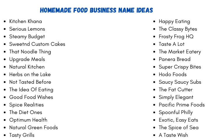 Homemade Food Business Name Ideas