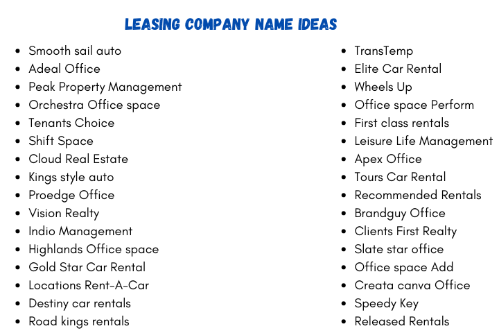 Leasing Company Name Ideas