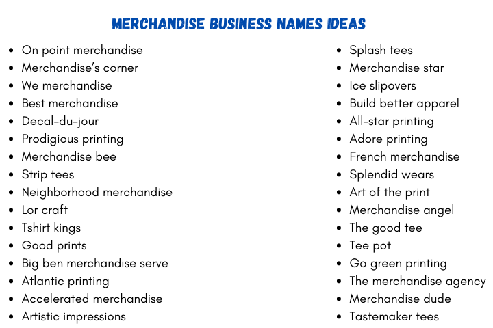 Merchandise Business Names Ideas