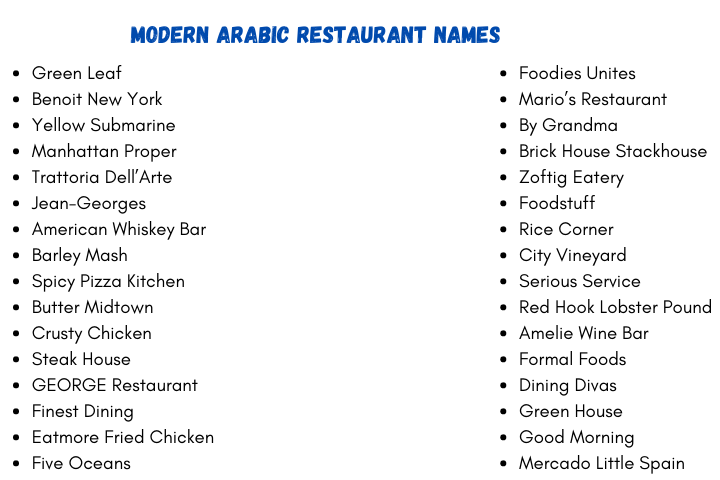 Modern Arabic Restaurant Names