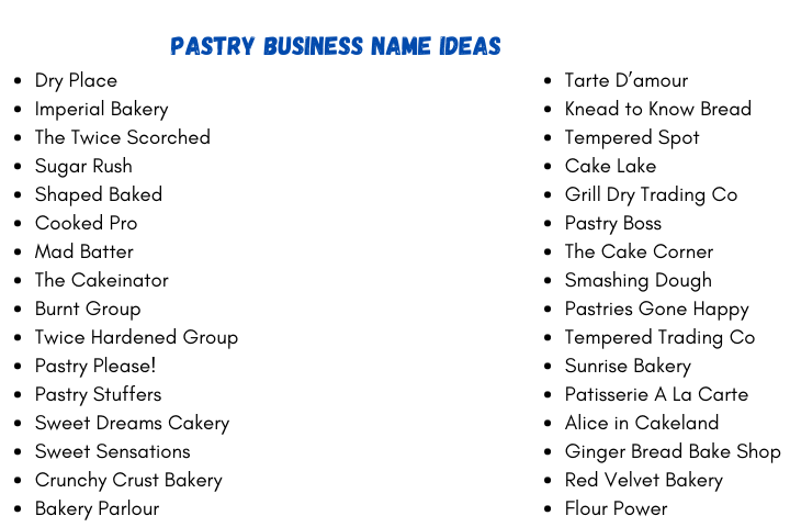 Pastry Business Name Ideas