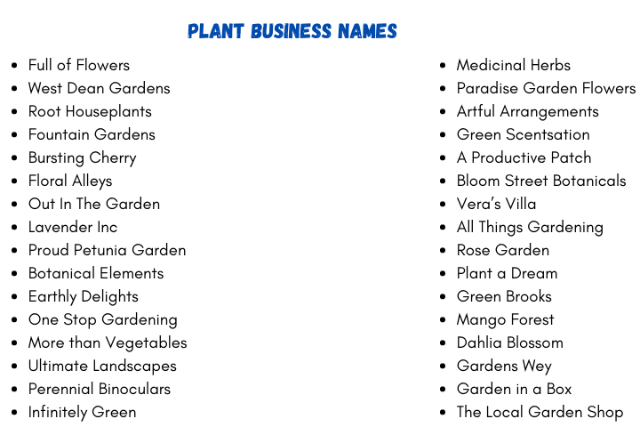 Plant Business Names