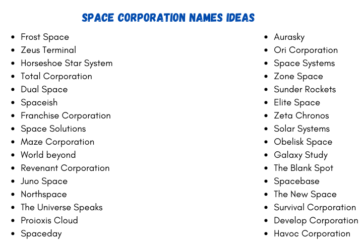 Space Corporation Names Ideas