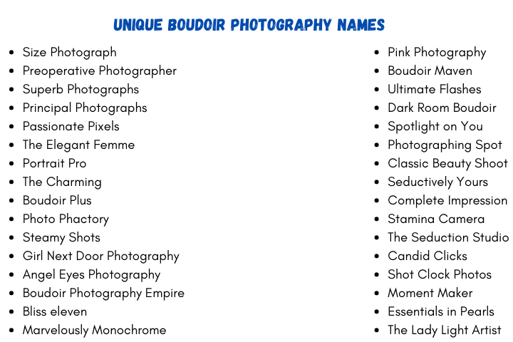 Unique Boudoir Photography Names