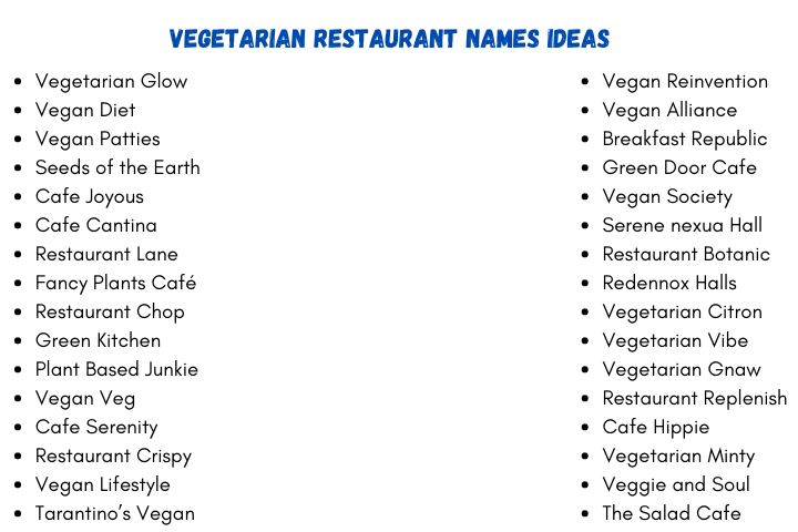 360 Catchy Vegetarian Restaurant Names Ideas - HypeFu