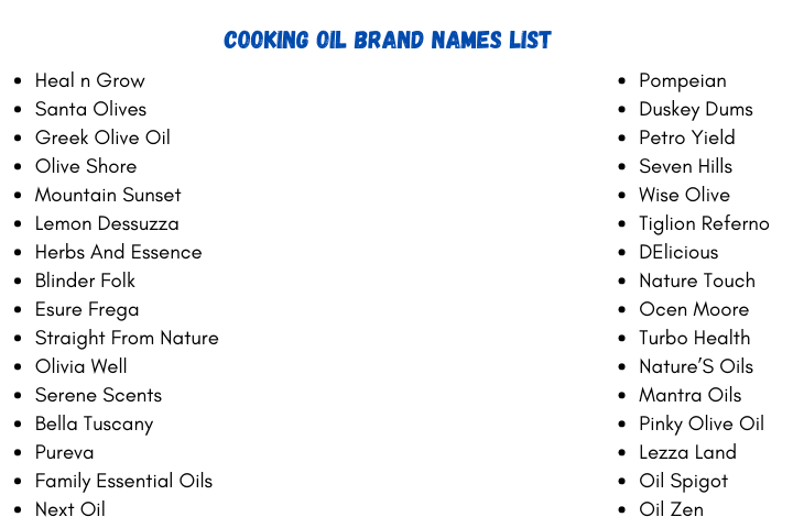 Cooking Oil Brand Names List
