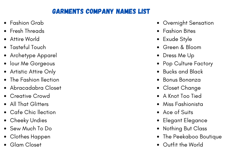 Garments Company Names List