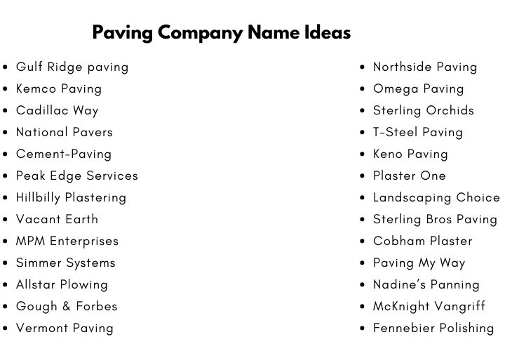 Paving Company Name Ideas