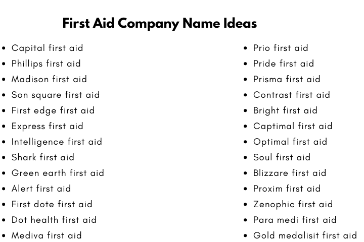 First Aid Company Name Ideas