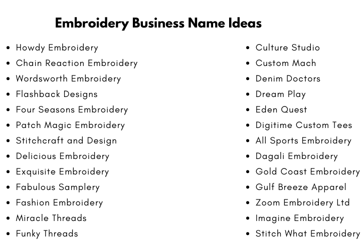 Embroidery Business Name Ideas