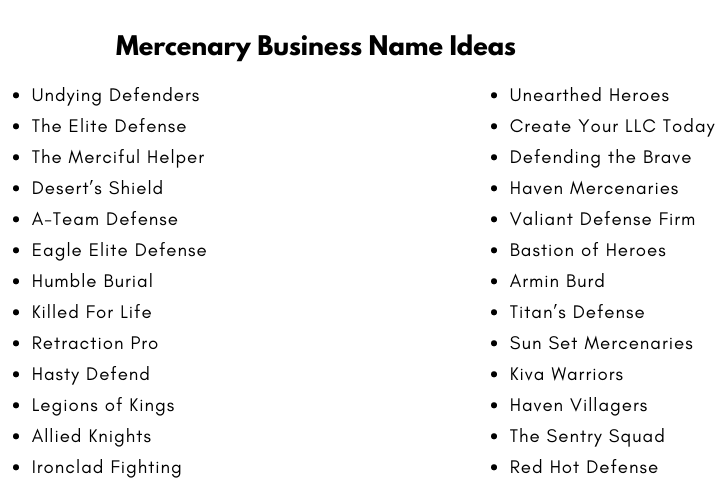 Mercenary Business Name Ideas