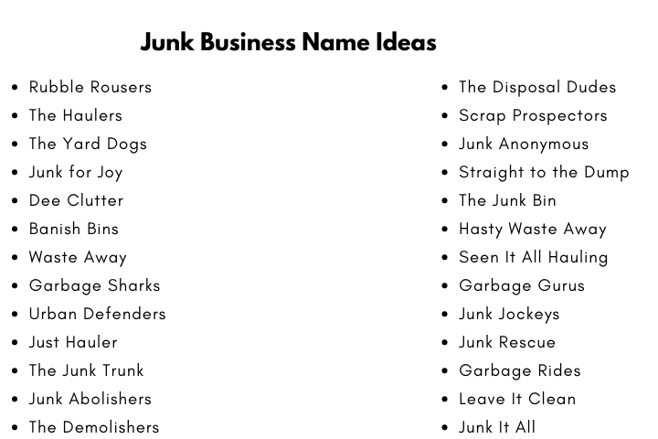Junk Business Name Ideas