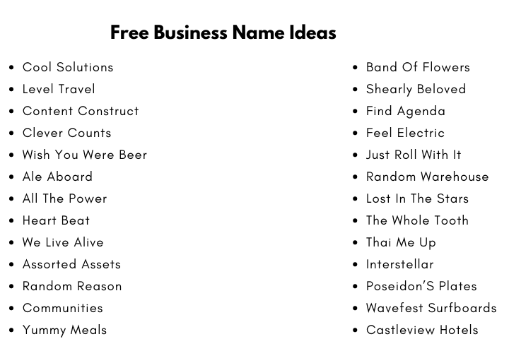 Free Business Name Ideas