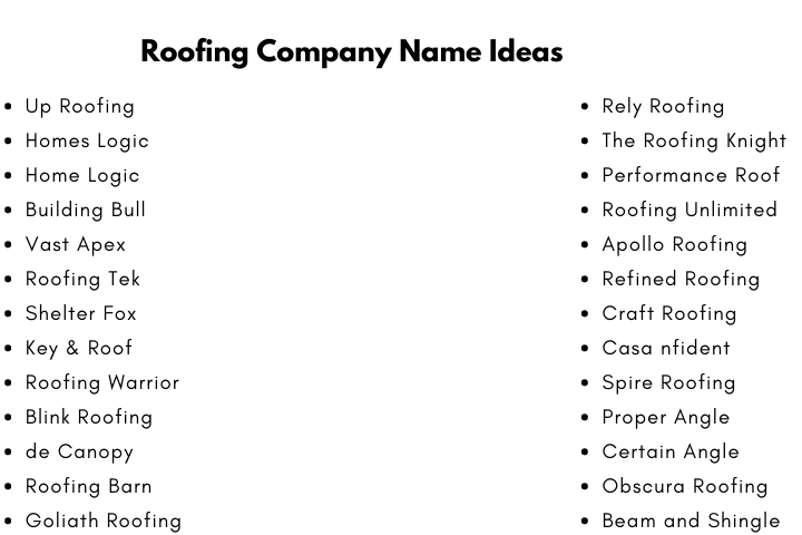 Roofing Company Name Ideas