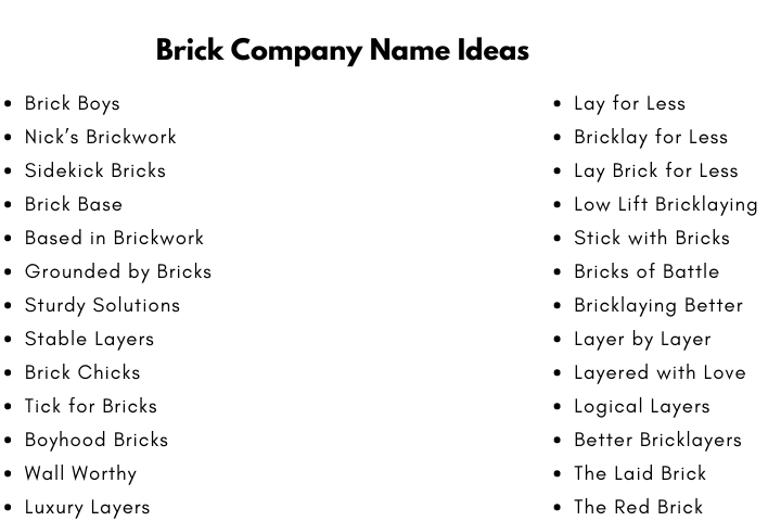 Brick Company Name Ideas