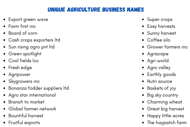  Unique Agriculture Business Names