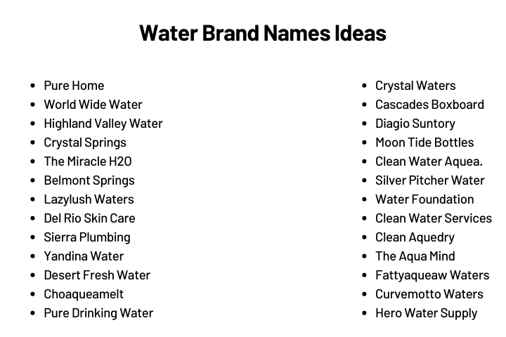 Water Brand Names Ideas