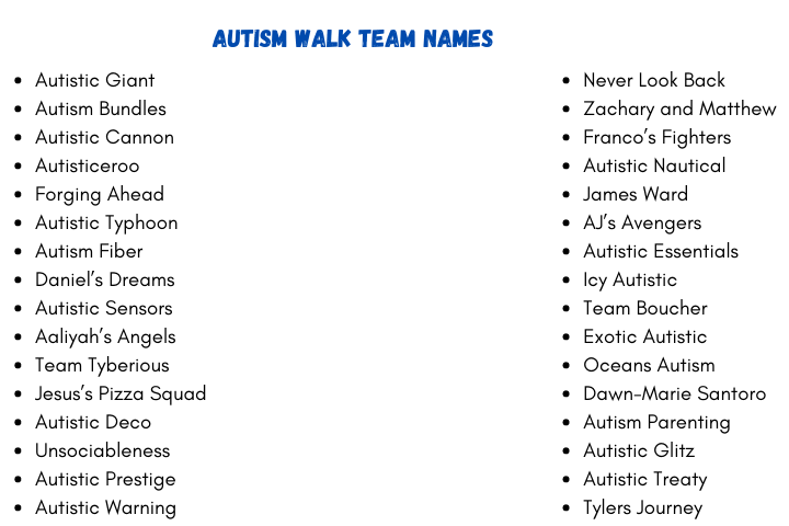 Autism Walk Team Names