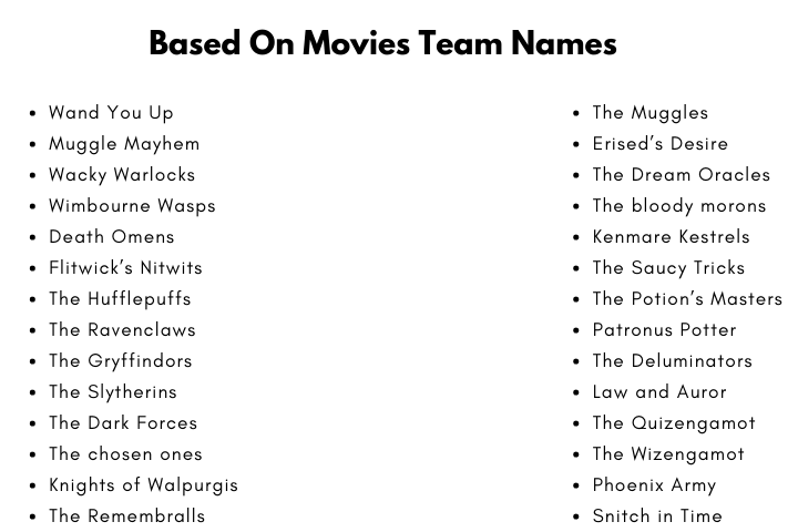 Based On Movies Team Names