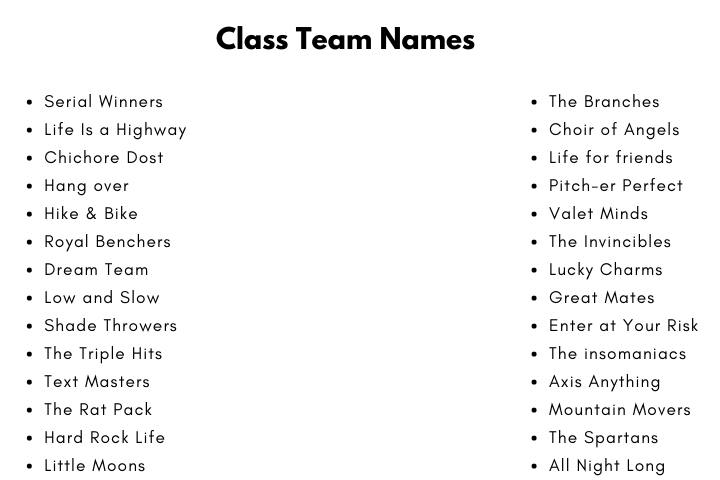 Class Team Names