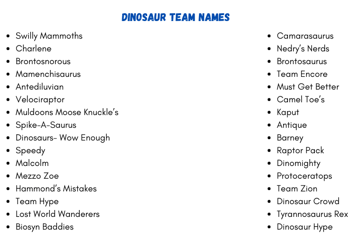 Dinosaur Team Names