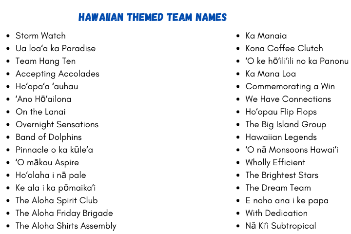 Hawaiian Themed Team Names