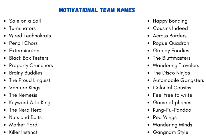 Motivational Team Names