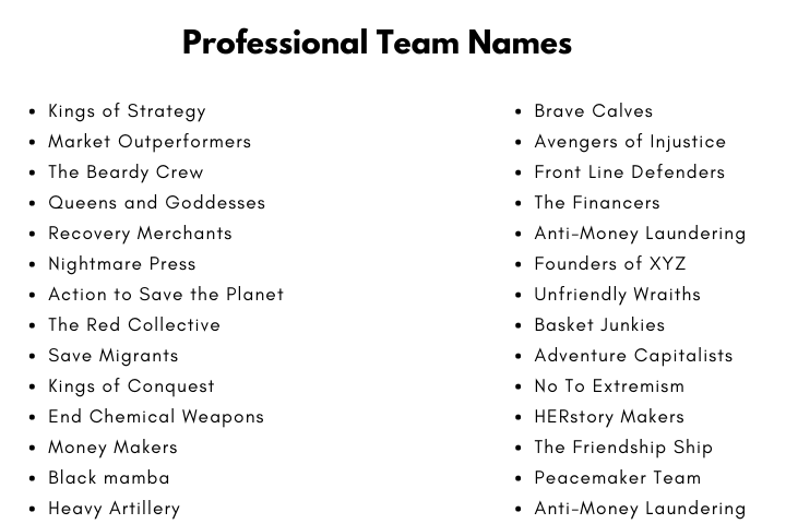 Professional Team Names