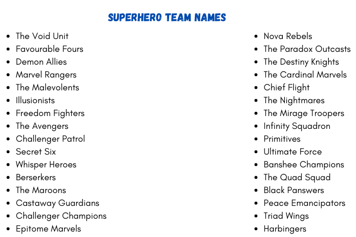 Superhero Team Names 